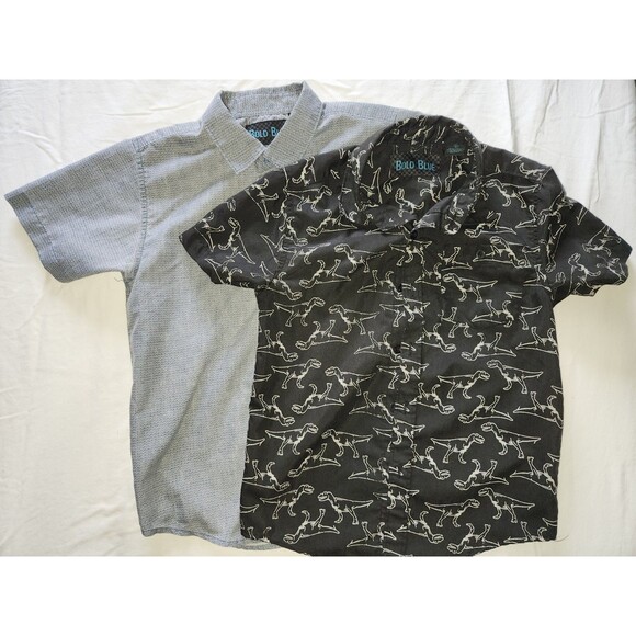 Bold Blue Collar Button Down Kids Shirt Set 6-7 - Picture 1 of 6